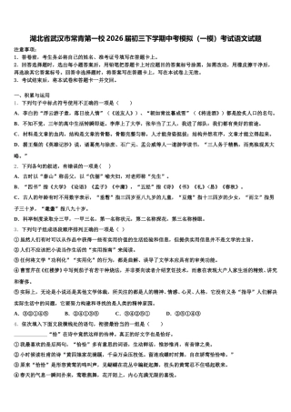 湖北省武汉市常青第一校2026届初三下学期中考模拟（一模）考试语文试题含解析