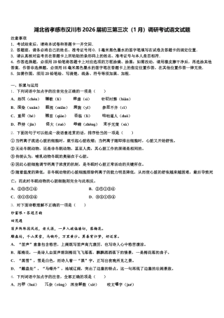 湖北省孝感市汉川市2026届初三第三次（1月）调研考试语文试题含解析