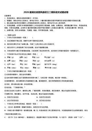 2026届湖北省团风县初三二模拟语文试题试卷含解析