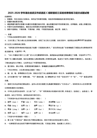 2025-2026学年湖北省武汉市武昌区C组联盟初三实验班寒假练习语文试题试卷含解析
