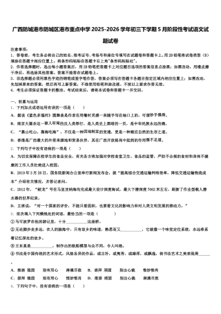 广西防城港市防城区港市重点中学2025-2026学年初三下学期5月阶段性考试语文试题试卷含解析