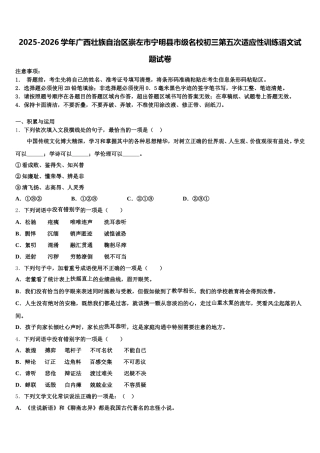 2025-2026学年广西壮族自治区崇左市宁明县市级名校初三第五次适应性训练语文试题试卷含解析
