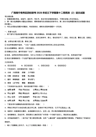 广西南宁青秀区四校联考2026年初三下学期第十二周周测（2）语文试题含解析