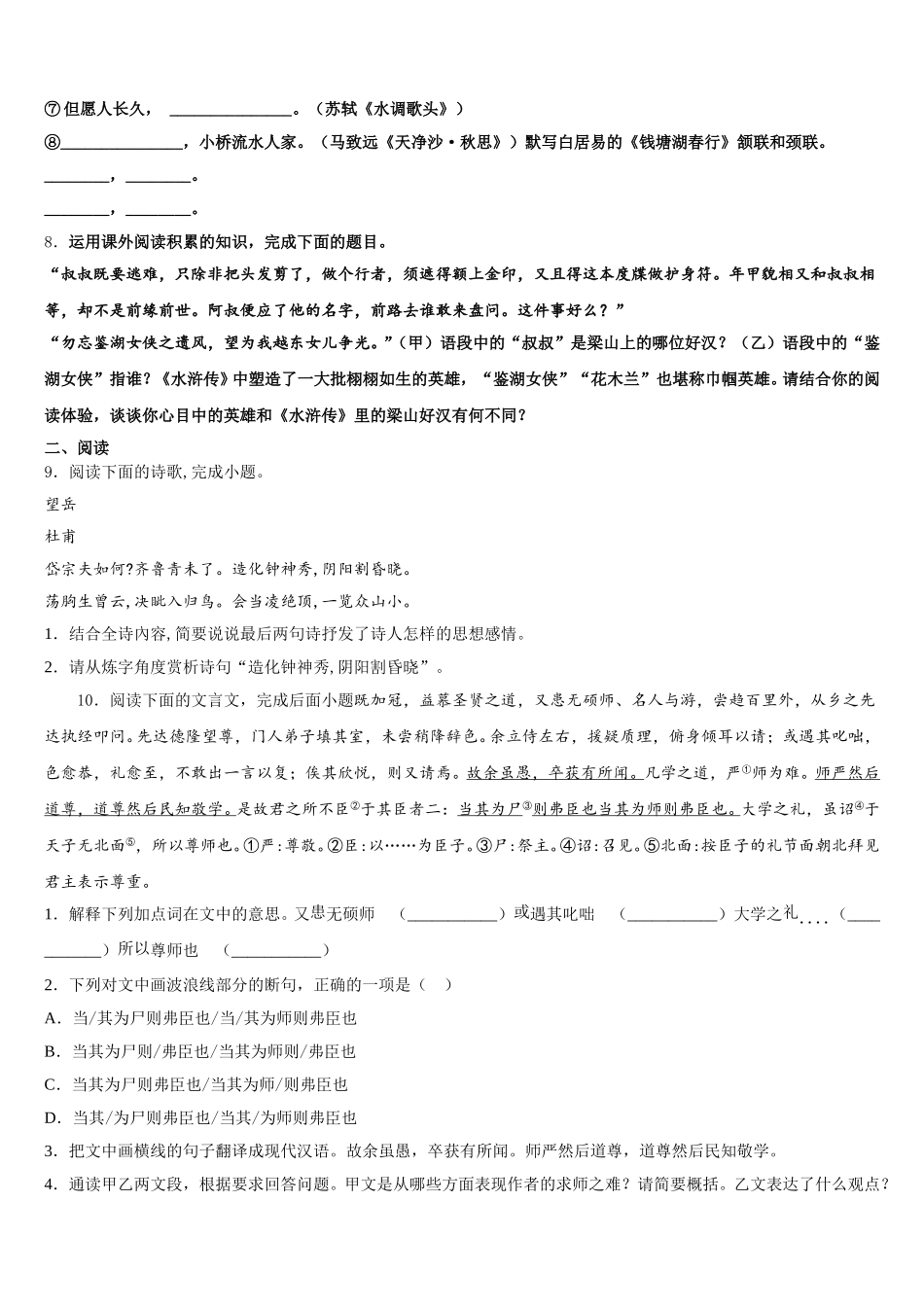 2026年广西壮族自治区来宾市重点名校初三中考考前辅导语文试题含解析_第3页