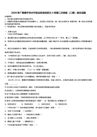 2026年广西南宁市兴宁区达标名校初三4月第二次统练（二模）语文试题含解析