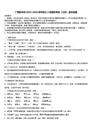 广西钦州市2025-2026学年初三4月模拟考试（三诊）语文试题含解析