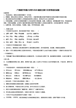 广西南宁市第八中学2026届初三第十次月考语文试题含解析