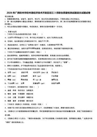 2026年广西钦州市钦州港经济技术开发区初三3月联合质量检测试题语文试题试卷含解析