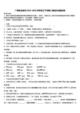 广西省北海市2025-2026学年初三下学期二模语文试题试卷含解析