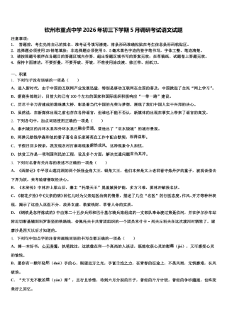 钦州市重点中学2026年初三下学期5月调研考试语文试题含解析