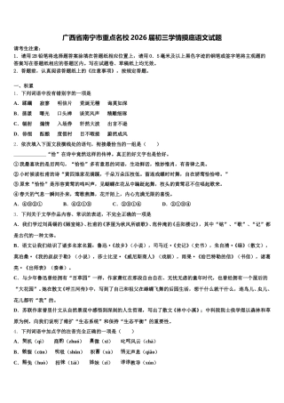 广西省南宁市重点名校2026届初三学情摸底语文试题含解析
