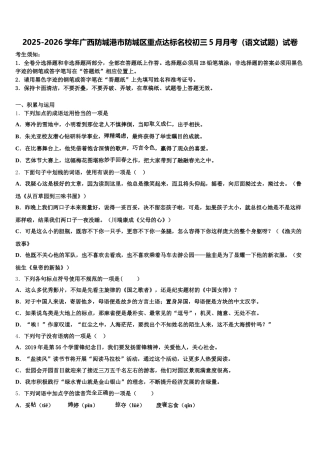 2025-2026学年广西防城港市防城区重点达标名校初三5月月考（语文试题）试卷含解析