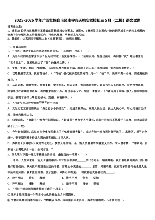 2025-2026学年广西壮族自治区南宁市天桃实验校初三5月（二模）语文试题含解析