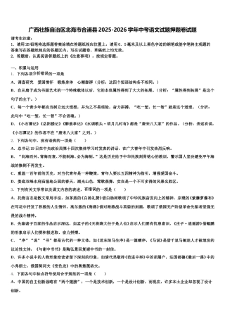 广西壮族自治区北海市合浦县2025-2026学年中考语文试题押题卷试题含解析