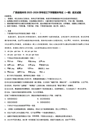广西省梧州市2025-2026学年初三下学期期末考试（一模）语文试题含解析