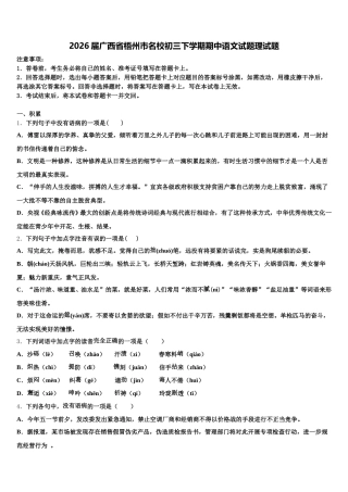 2026届广西省梧州市名校初三下学期期中语文试题理试题含解析