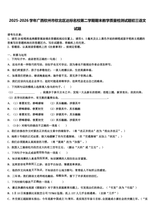 2025-2026学年广西钦州市钦北区达标名校第二学期期末教学质量检测试题初三语文试题含解析