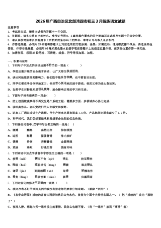 2026届广西自治区北部湾四市初三3月统练语文试题含解析