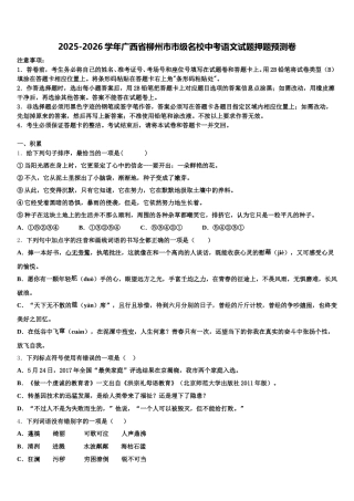 2025-2026学年广西省柳州市市级名校中考语文试题押题预测卷含解析