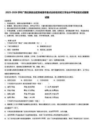 2025-2026学年广西壮族自治区防城港市重点达标名校初三学业水平考试语文试题理试题含解析