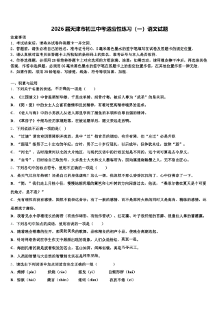 2026届天津市初三中考适应性练习（一）语文试题含解析