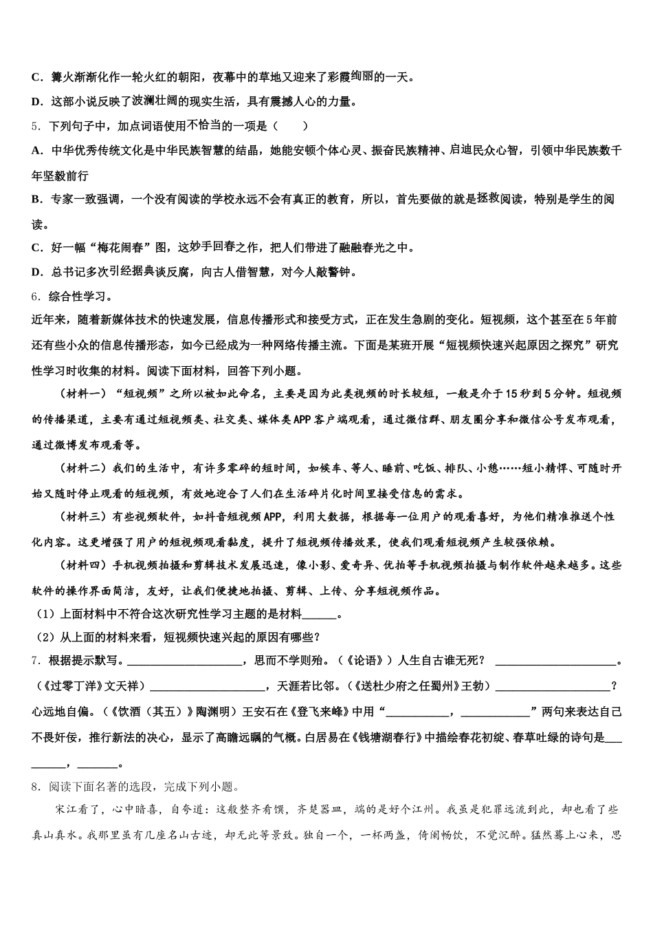 2026届北京市人大附中朝阳校中考模拟（4月）语文试题含解析_第2页