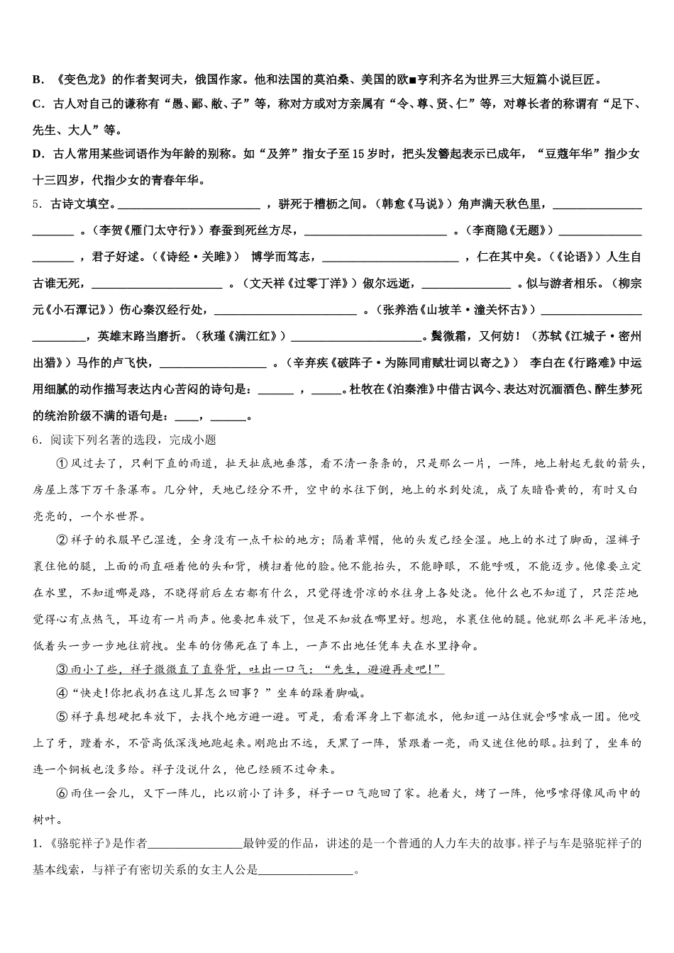 2026年北京市海淀区101中学初三下学期中考模拟（一）语文试题含解析_第2页