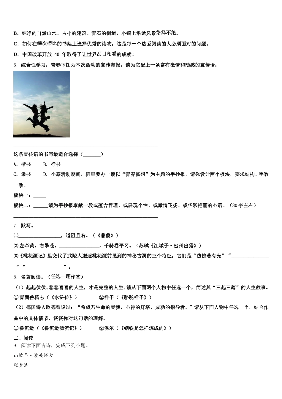 福建省泉州市安溪县2026届初三年级五月模拟考试（二）语文试题试卷含解析_第2页