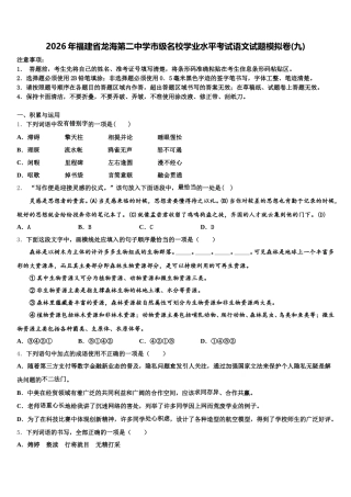 2026年福建省龙海第二中学市级名校学业水平考试语文试题模拟卷(九)含解析