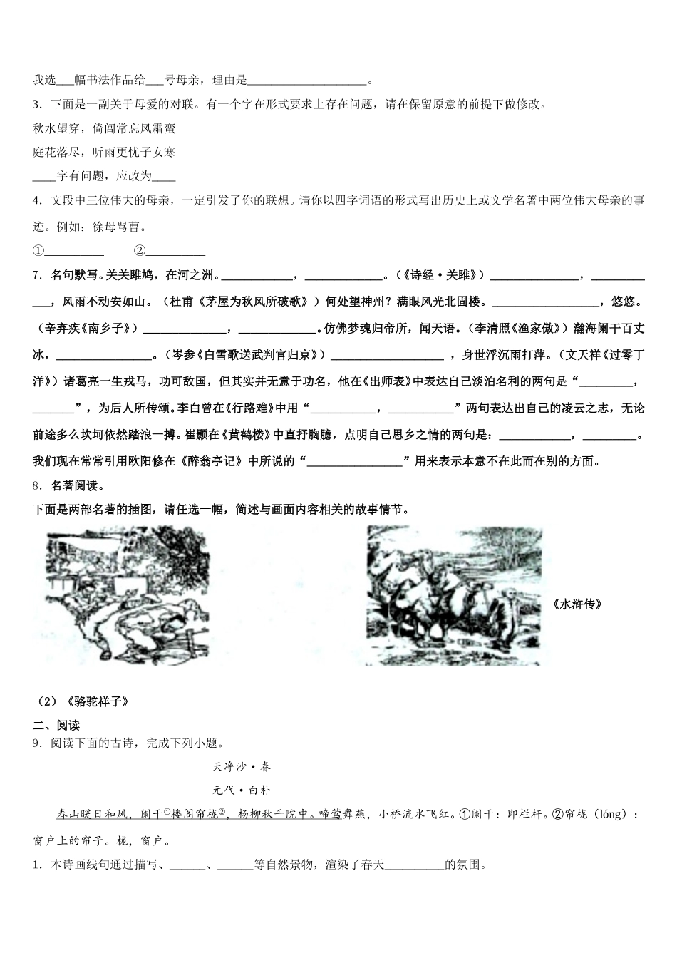 福建省莆田市仙游县2025-2026学年初三5月第二次阶段检测试题语文试题试卷含解析_第3页
