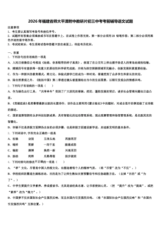 2026年福建省师大平潭附中教研片初三中考考前辅导语文试题含解析