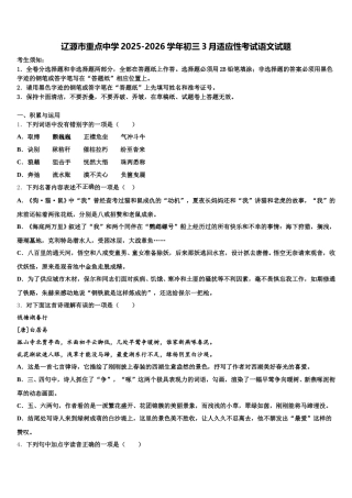 辽源市重点中学2025-2026学年初三3月适应性考试语文试题含解析