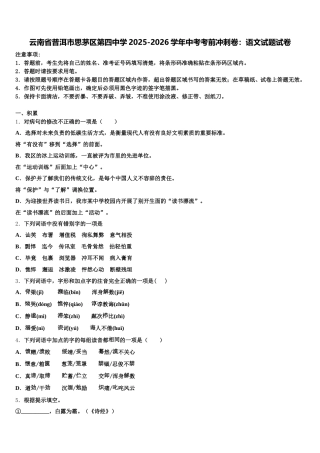 云南省普洱市思茅区第四中学2025-2026学年中考考前冲刺卷：语文试题试卷含解析
