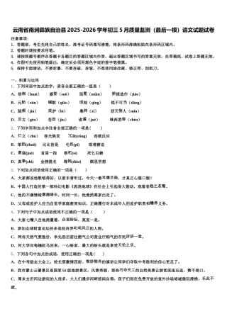 云南省南涧彝族自治县2025-2026学年初三5月质量监测（最后一模）语文试题试卷含解析