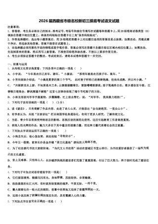 2026届西藏省市级名校新初三摸底考试语文试题含解析