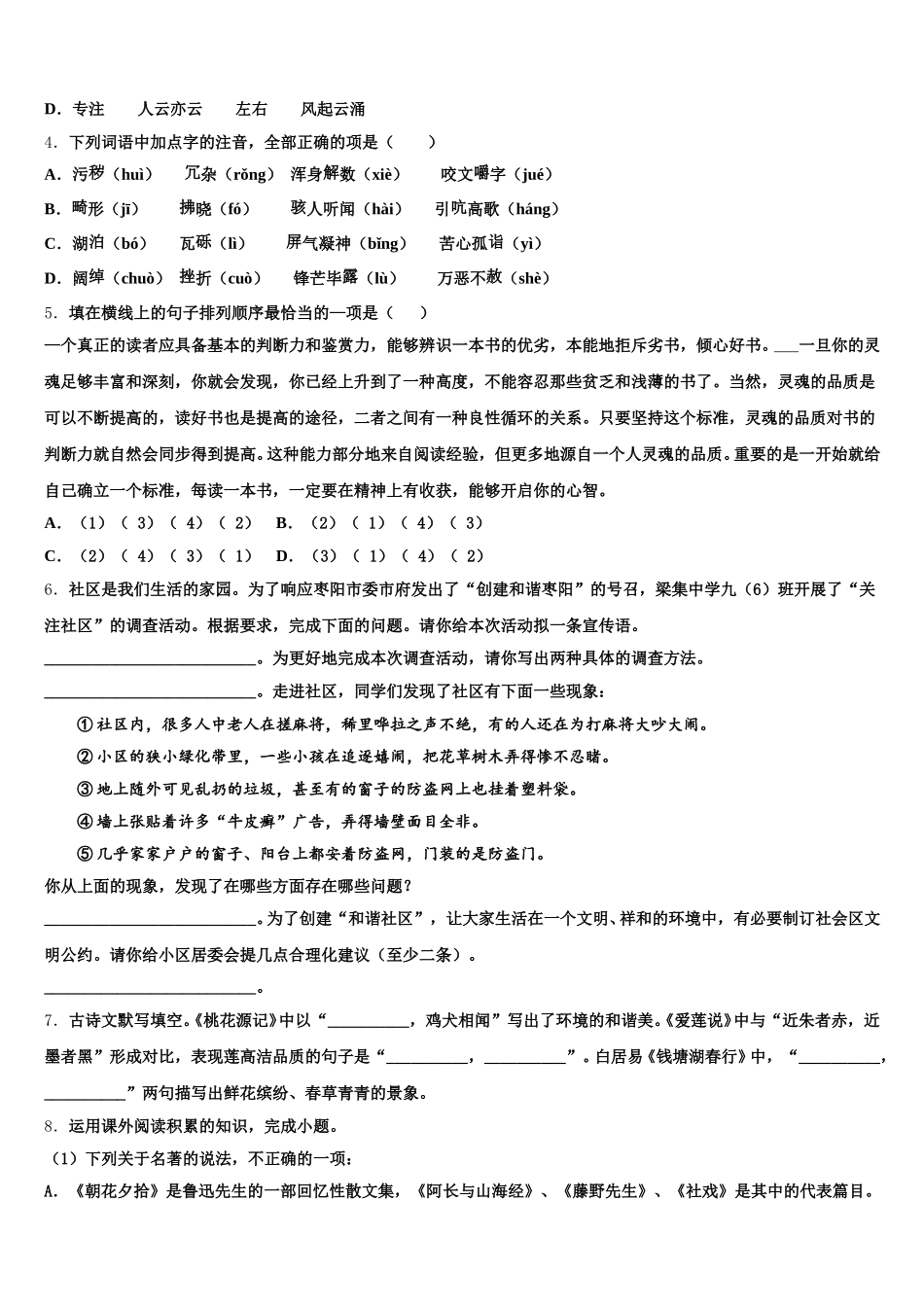 2025-2026学年西藏自治区山南市错那县普通中考模拟测试（一）语文试题含解析_第2页