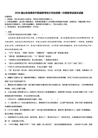 2026届山东省泰安宁阳县联考初三毕业班第一次摸底考试语文试题含解析