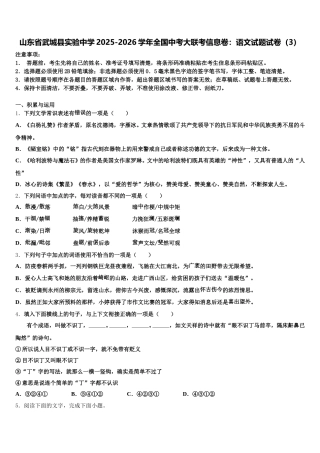 山东省武城县实验中学2025-2026学年全国中考大联考信息卷：语文试题试卷（3）含解析