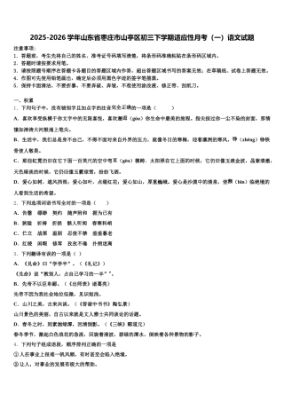 2025-2026学年山东省枣庄市山亭区初三下学期适应性月考（一）语文试题含解析