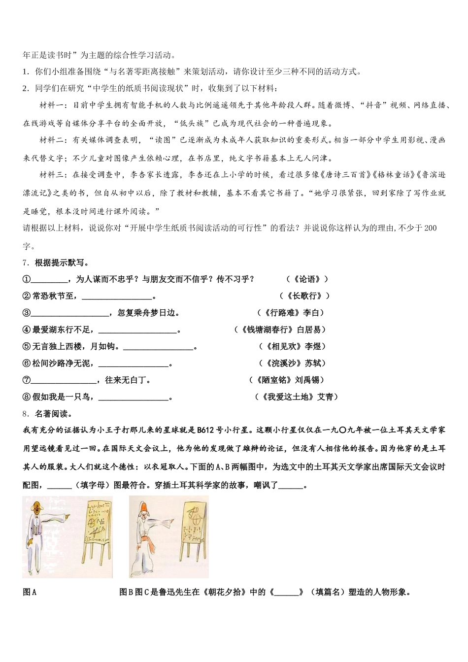 新青岛版达标名校2026年全国中考大联考信息卷：语文试题试卷（2）含解析_第2页