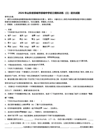 2026年山东省邹城市邹城中学初三模拟训练（三）语文试题含解析