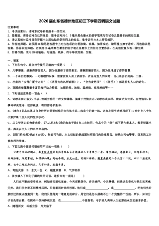 2026届山东省德州地区初三下学期四调语文试题含解析