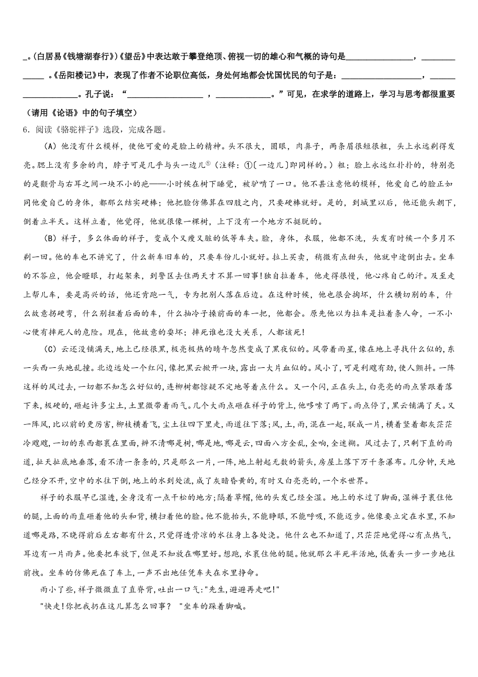 山东省滕州市达标名校2026届初三下学期第二次学情调研语文试题试卷含解析_第2页