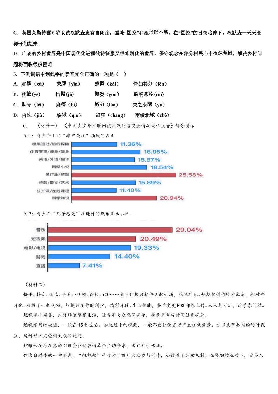 山东省青岛39中重点达标名校2026年初三下第二次质量检查语文试题含解析_第2页