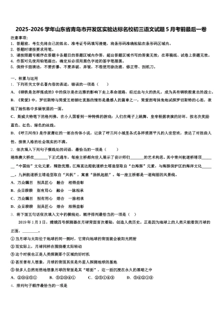 2025-2026学年山东省青岛市开发区实验达标名校初三语文试题5月考前最后一卷含解析