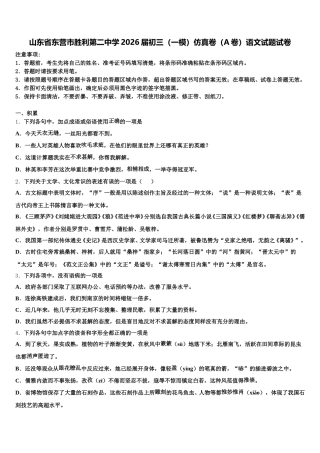 山东省东营市胜利第二中学2026届初三（一模）仿真卷（A卷）语文试题试卷含解析