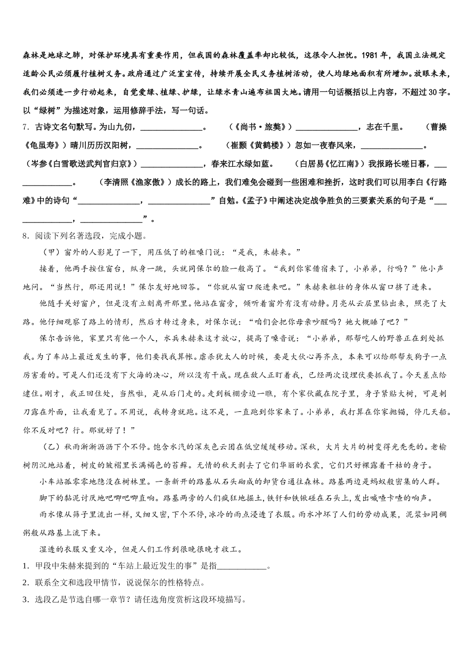 2026年山东省滨州市滨城区市级名校高中毕业班一模语文试题含解析_第2页