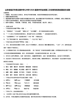 山东省临沂市青云镇中学心中学2026届高中毕业班第二次诊断性检测试题语文试题含解析
