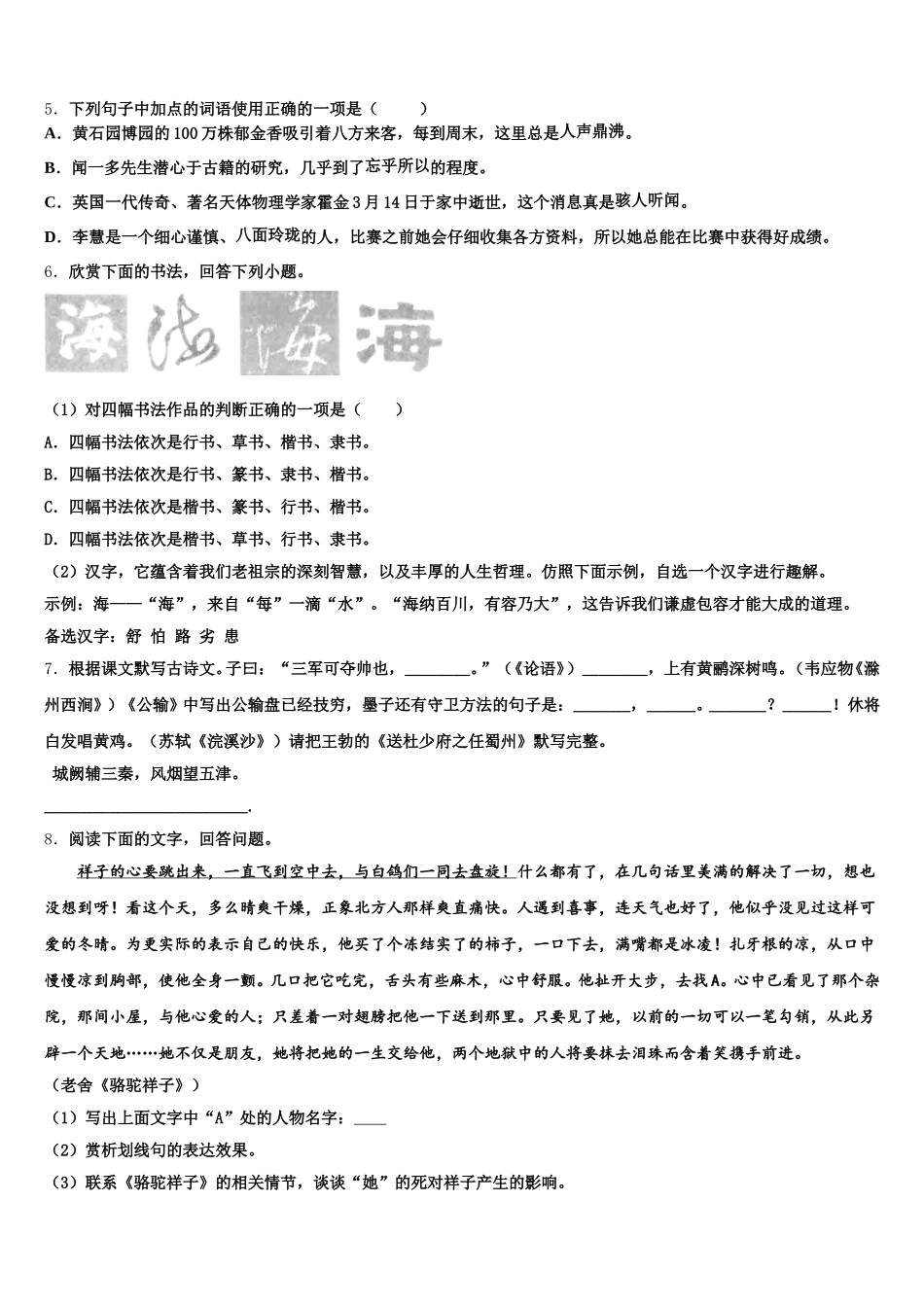 2025-2026学年山东省莒县重点名校初三下学期第二阶段检测试题语文试题试卷含解析_第2页