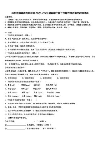 山东省聊城市东昌府区2025-2026学年初三第三次模性考试语文试题试卷含解析